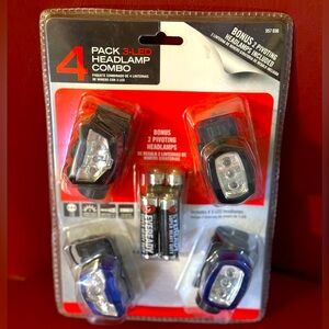 HOME DEPOT Deadstock 4 Pack 3-LED Headlamp Combo AA Battery Powered Included NWT